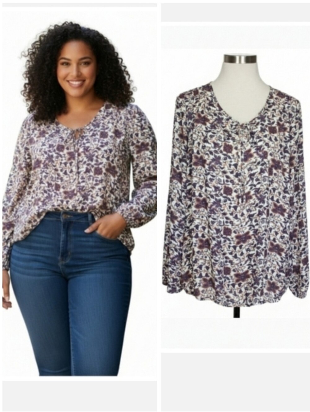 Dress Barn plus size Boho white floral peasant blouse Women's plus size 1X